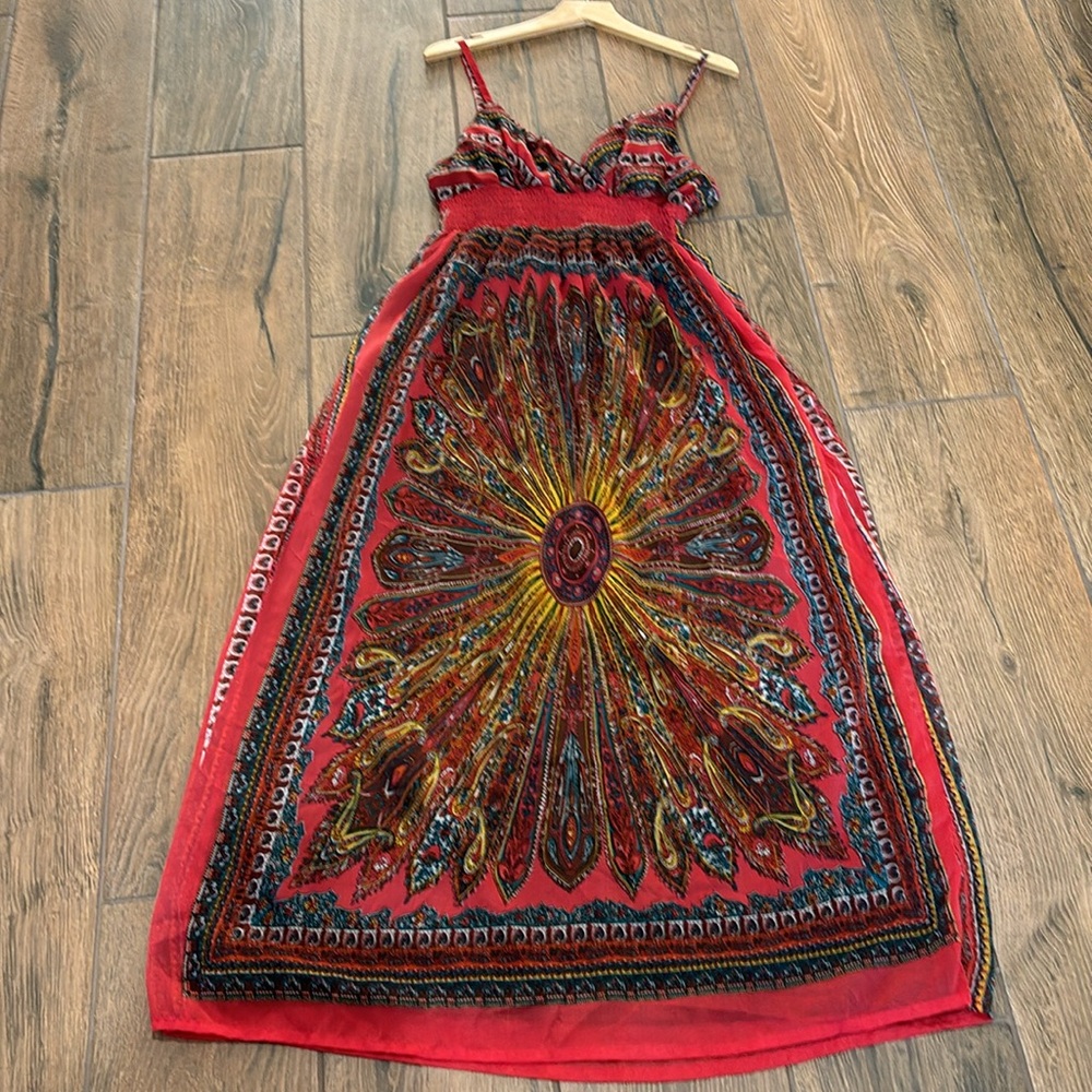 She’s Cool Summer Maxi Dress Spaghetti Straps Empire Waist. Size XL. EUC! Y2K